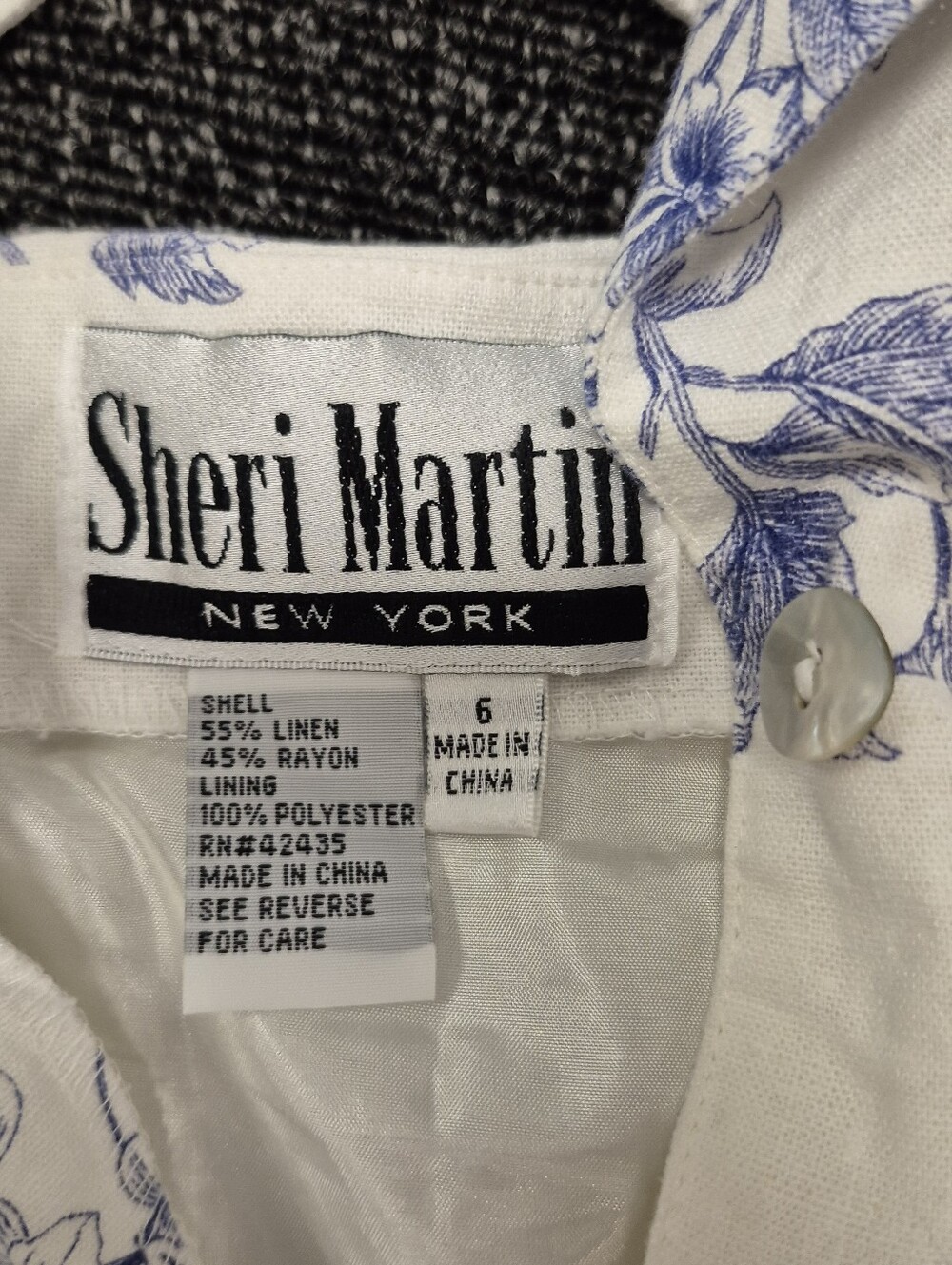 Sheri Martin White Linen Blend Shirt Dress with Blue Floral Print - Picture 2 of 6
